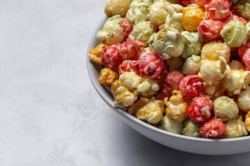 Homemade popcorn on on colorful backgrounds