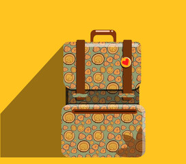 Leather school kid backpack flat illustration. Back to school illustration