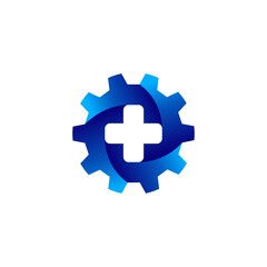 Obraz premium first aid kit icon with gear vector logo concept