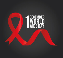 1 december world aids day lettering with a red ribbon