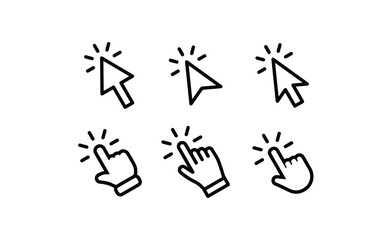 Clicking icons collections. Hand and arrow click icon. Cursor set.