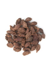 Black cardamon (brown cardamom, Amomum subulatum) on white background