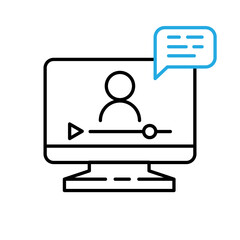 Online lesson icon. Video training symbol. Linear vector icon. Person talking in screen.