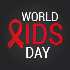 world aids day lettering with a red ribbon on a black background