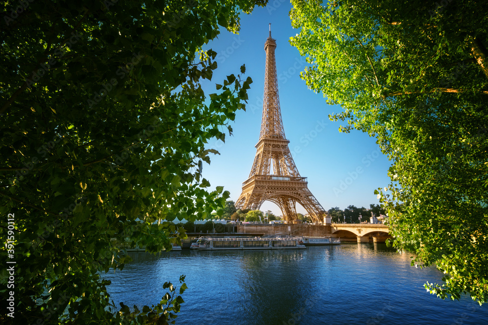 Poster Seine in Paris with Eiffel tower
