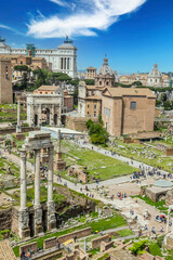 Obraz na płótnie Canvas aerial panoramic view of the ruins of the Roman Forum