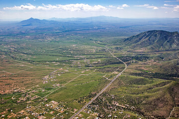 Aerial view looking into Mexico from along the Huachuca Mountains and Highway 92 near Sierra Vista, Arizona