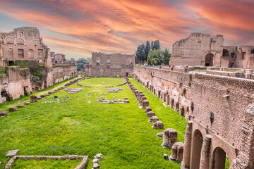 Fototapeta na wymiar The ancient ruins of the Roman Forum in Rome