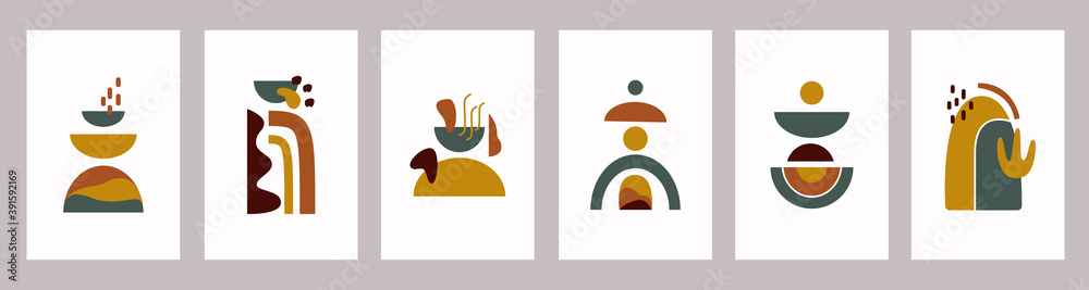 Poster modern abstract set aesthetic backgrounds with colorful shapes on white background. wall decor in bo