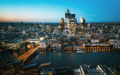 London city area skyline, UK