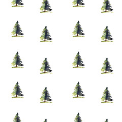 Seamless pattern illustration with pine trees isolated on white background - 391592951