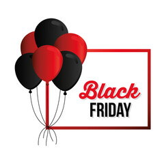 Black friday lettering in a square with ballons