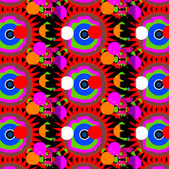 Decorative ornamental Berta's pattern with circles and 3d effects in abright colors