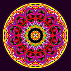Ornamental Berta's mandala in a bright with 3d effects motley colors and in the ethnical style