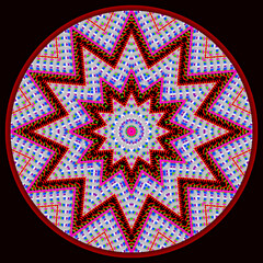 Ornamental Berta's mandala in a bright with 3d effects motley colors and in the ethnical style