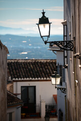 streetlight in old street in the Albayzin quarter in Granada city