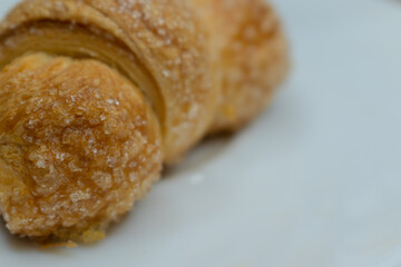 Background with bakery product. Pretzel with sugar. Bakery pastries.