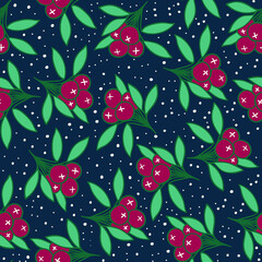 Seamless repeat pattern Christmas berries bouquet