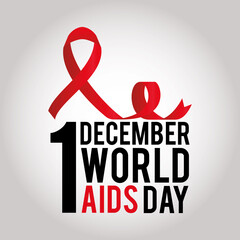 1 december world aids day lettering and one ribbon with a knot on a white background