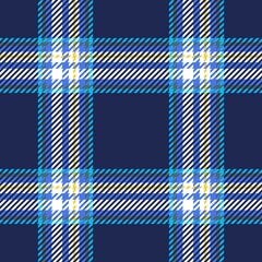 Tartan seamless plaid pattern in blue, yellow and white color