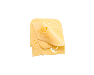 Cheese on white background. Three slices / plates of Swiss cheese in isolation, for wallpaper,...