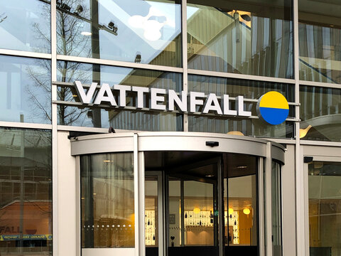 Amsterdam, the Netherlands - Februari 28, 2020: Entrance of Dutch Vattenfall office in Amsterdam.