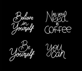 set of slogans on black background