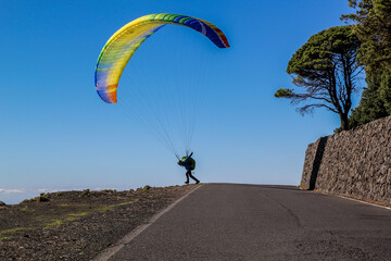 Paraglider starting at Canarias Island - Tenerife