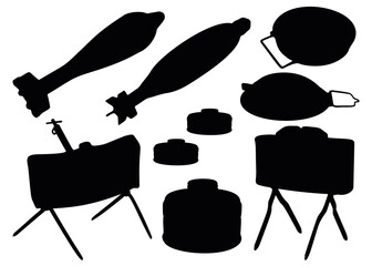 Military mines in the set. Military ammunition for combat.