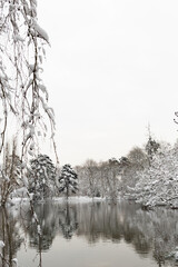 Rotschild park in France under the snow