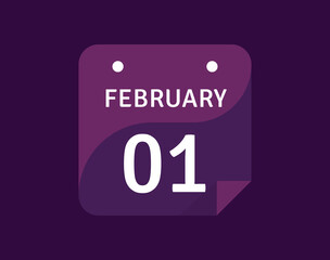 1 February, February 1 icon Single Day Calendar Vector illustration