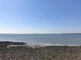 view of  the Tagus River near Cais das Colunas in Lisbon, Portugal