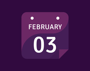 3 February, February 3 icon Single Day Calendar Vector illustration