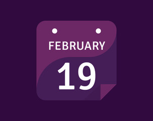 19 February, February 19 icon Single Day Calendar Vector illustration