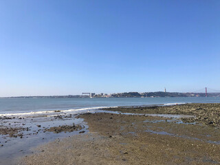 view of  the Tagus River near Cais das Colunas in Lisbon, Portugal