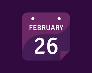 26 February, February 26 icon Single Day Calendar Vector illustration