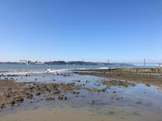 view of  the Tagus River near Cais das Colunas in Lisbon, Portugal