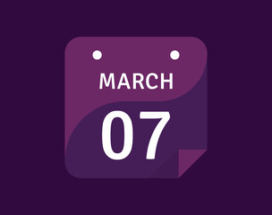 7 March, March 7 icon Single Day Calendar Vector illustration