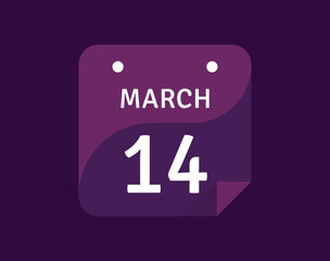 14 March, March 14 icon Single Day Calendar Vector illustration