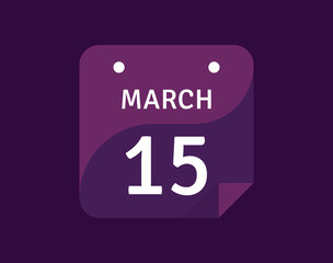 15 March, March 15 icon Single Day Calendar Vector illustration