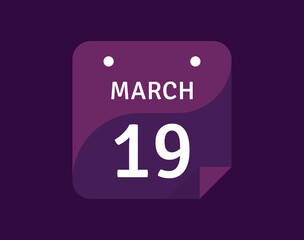 Obraz premium 19 March, March 19 icon Single Day Calendar Vector illustration