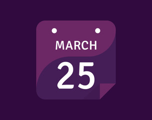 25 March, March 25 icon Single Day Calendar Vector illustration