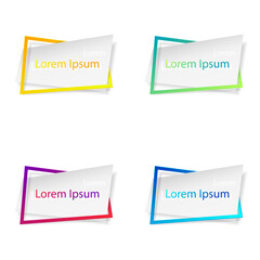 Set of white paper sticker with gradient colored frame, isolated on white background with lettering. Space for text. Vector illustration. Elements for poster, card, web, design.