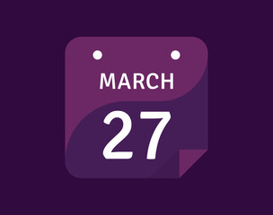 27 March, March 27 icon Single Day Calendar Vector illustration