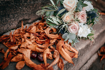 Vintage Boho Blumenstrauss Hochzeitsstrauss Brautstrauss bei einer Hochzeit