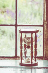 English Victorian sand hourglass timer at a manor farm showing a little living history of how...