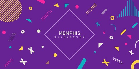 abstract Memphis style retro background with multicolored simple geometric shapes. Vector Illustration