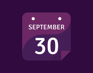 30 September, September 30 icon Single Day Calendar Vector illustration