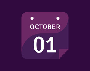 1 October, October 1 icon Single Day Calendar Vector illustration