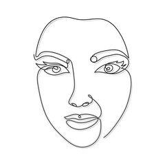 line woman face with two eyes and noise over a white background